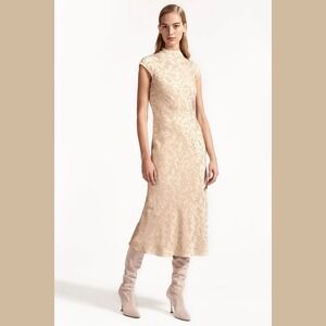 Protagonist Vogue 2017 Collection Golden Crinkle Dress Luxury Silk Blend Lined M